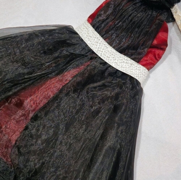 Custom Black & Red Chiffon Dress ✦ Girls 6 ✦ Handmade Roses Sparkle Sash Formal - Picture 10 of 16